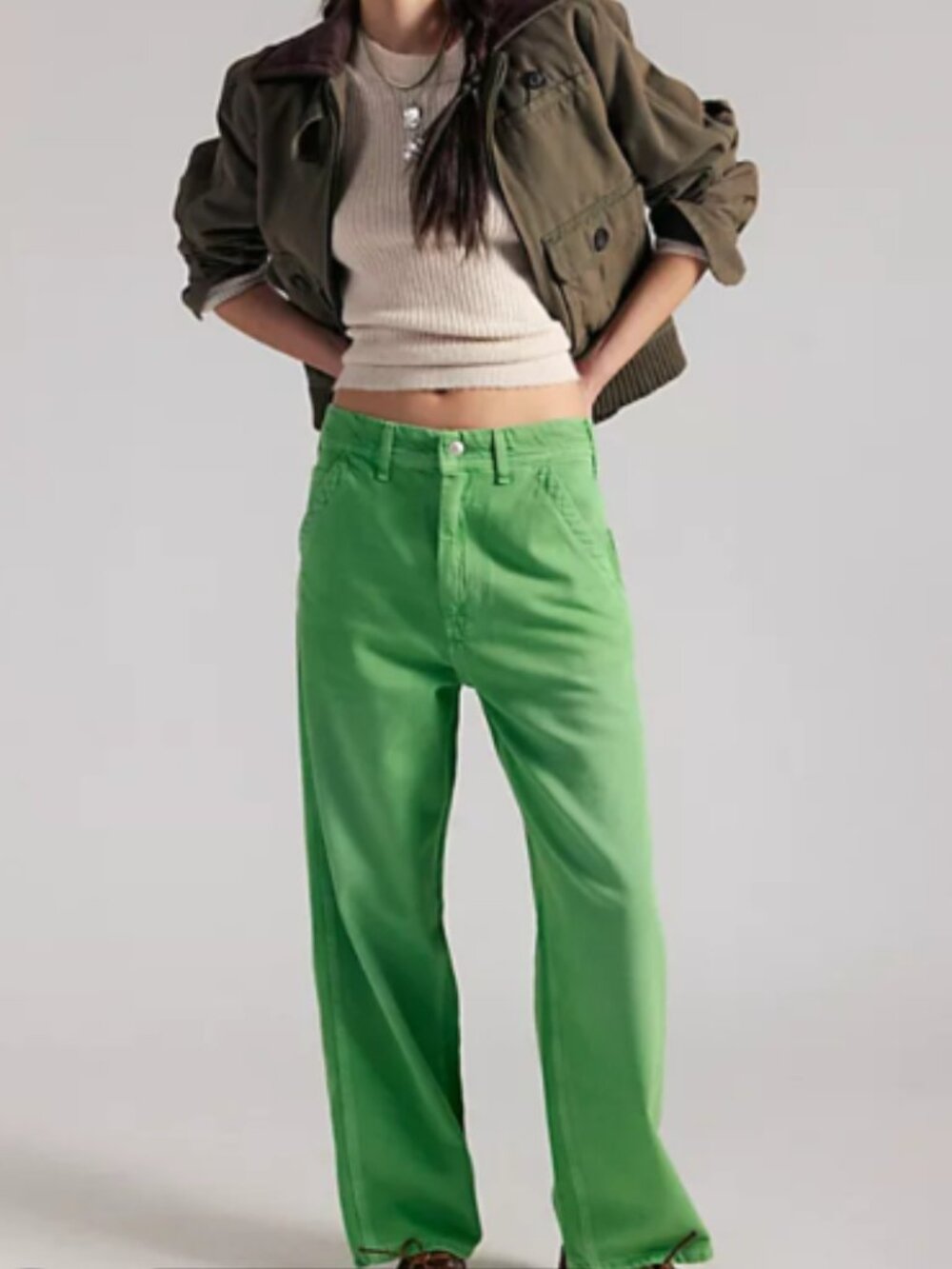 Free People Bright Green Boyfriend Jeans